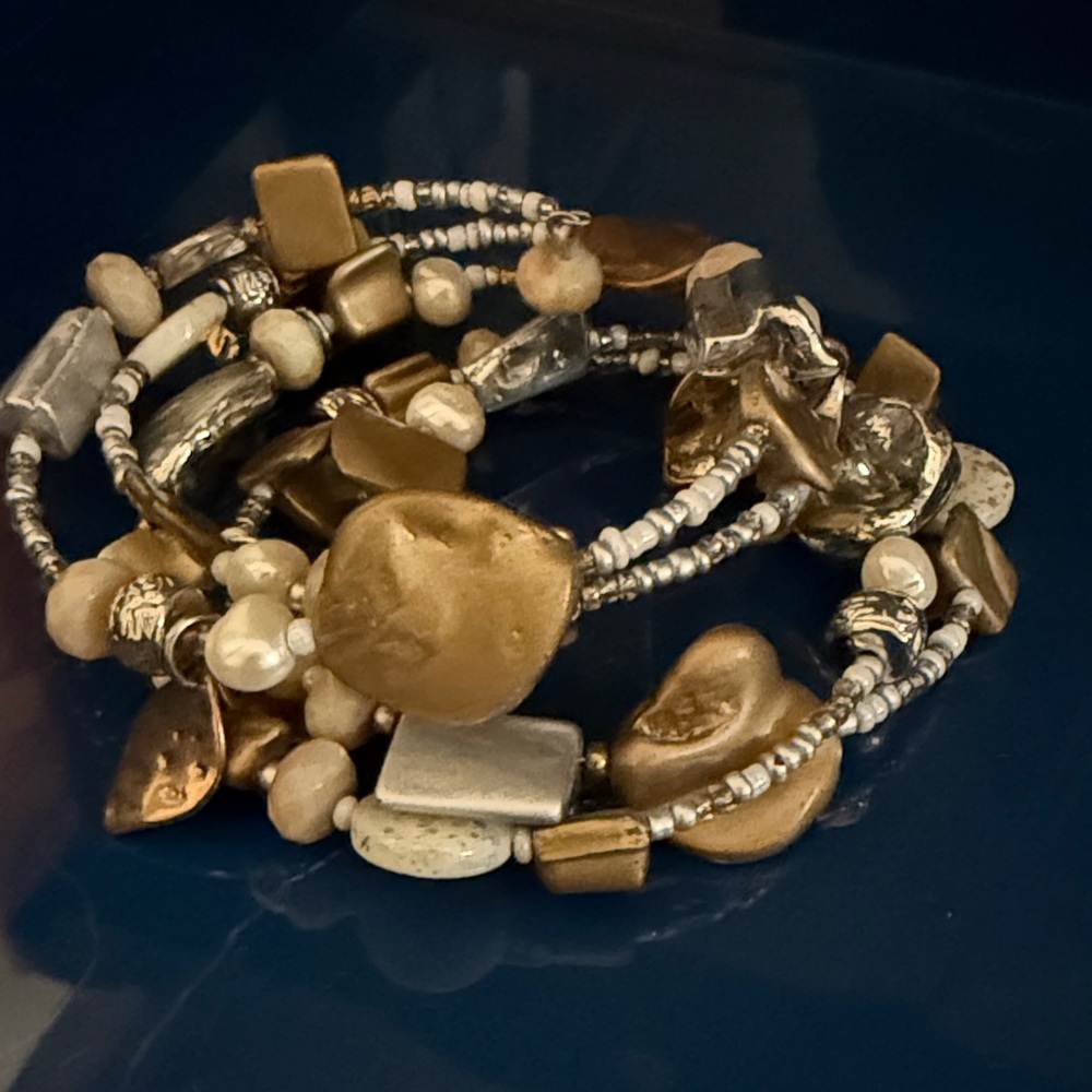 Gold and Silver Beaded stone Bracelet Set